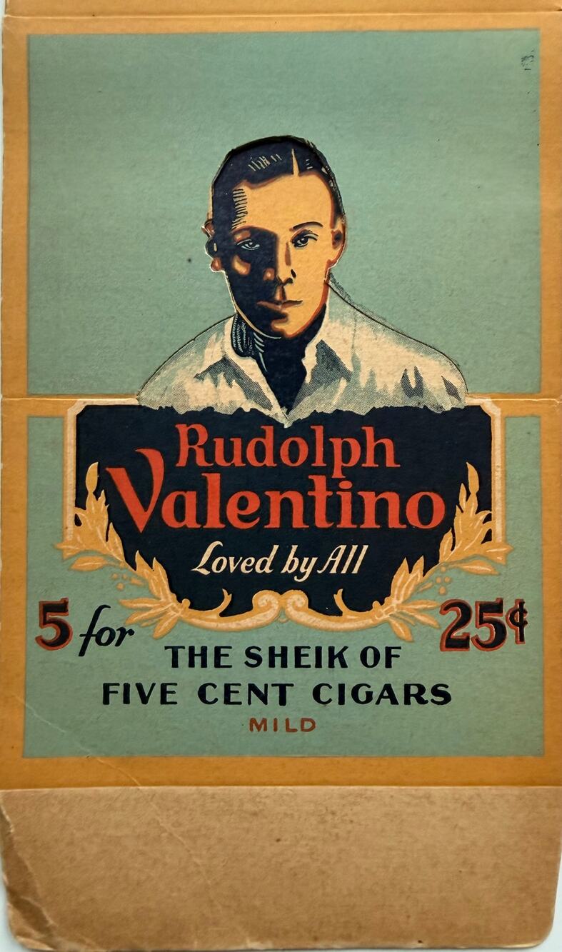 RARE UNUSED 1920s Rudolph Valentino Cigar Box The Sheik, Blood and Sand, Cobra